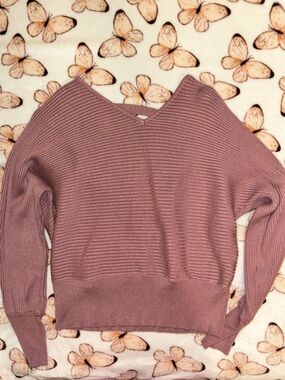 Hippie Rose Off-the-Shoulder Ribbed Sweater in Dusty Mauve